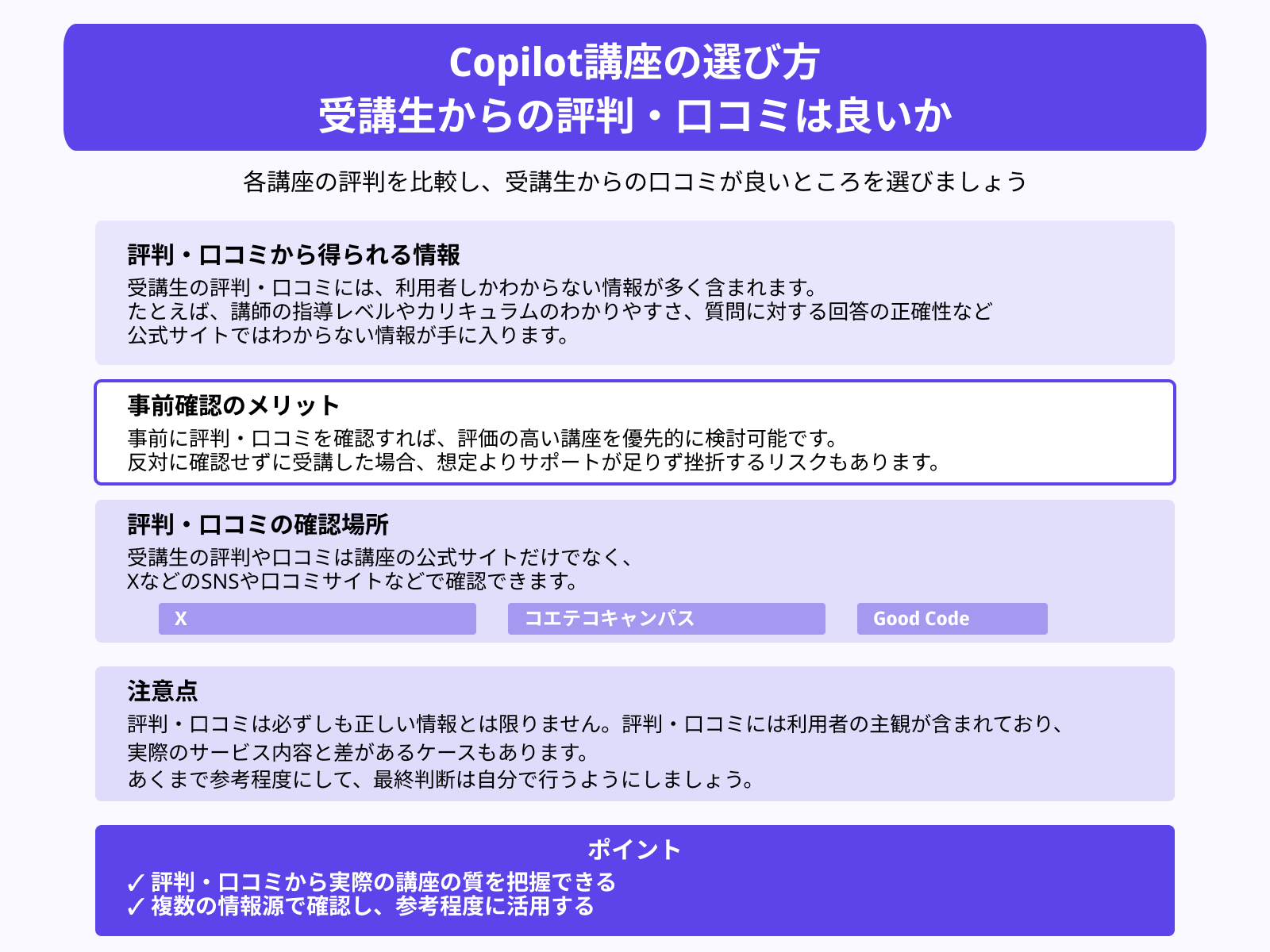 Copilot講座の選び方 受講生からの評判・口コミは良いか