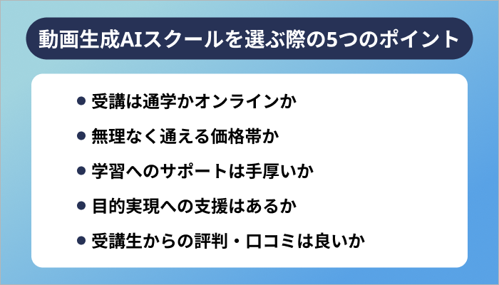 動画生成AIスクールを選ぶ際の5つのポイント