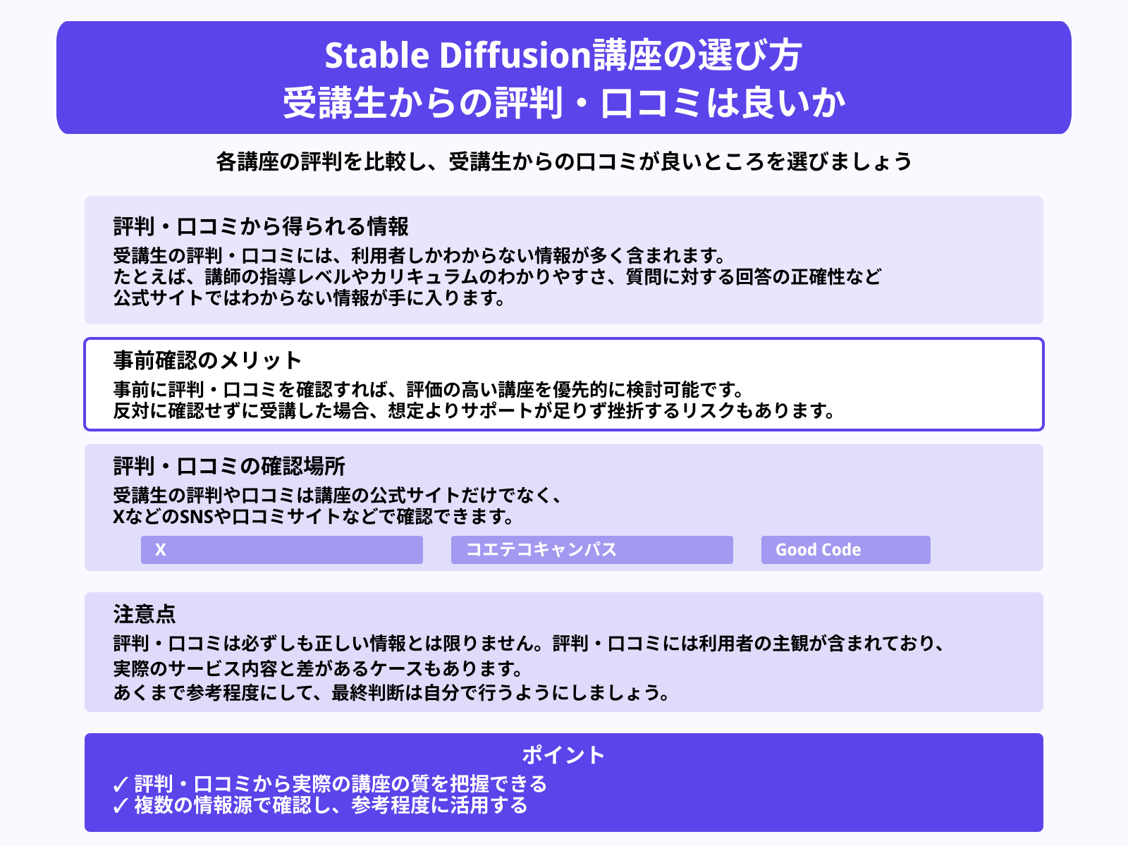 Stable Diffusion講座の選び方 受講生からの評判・口コミは良いか